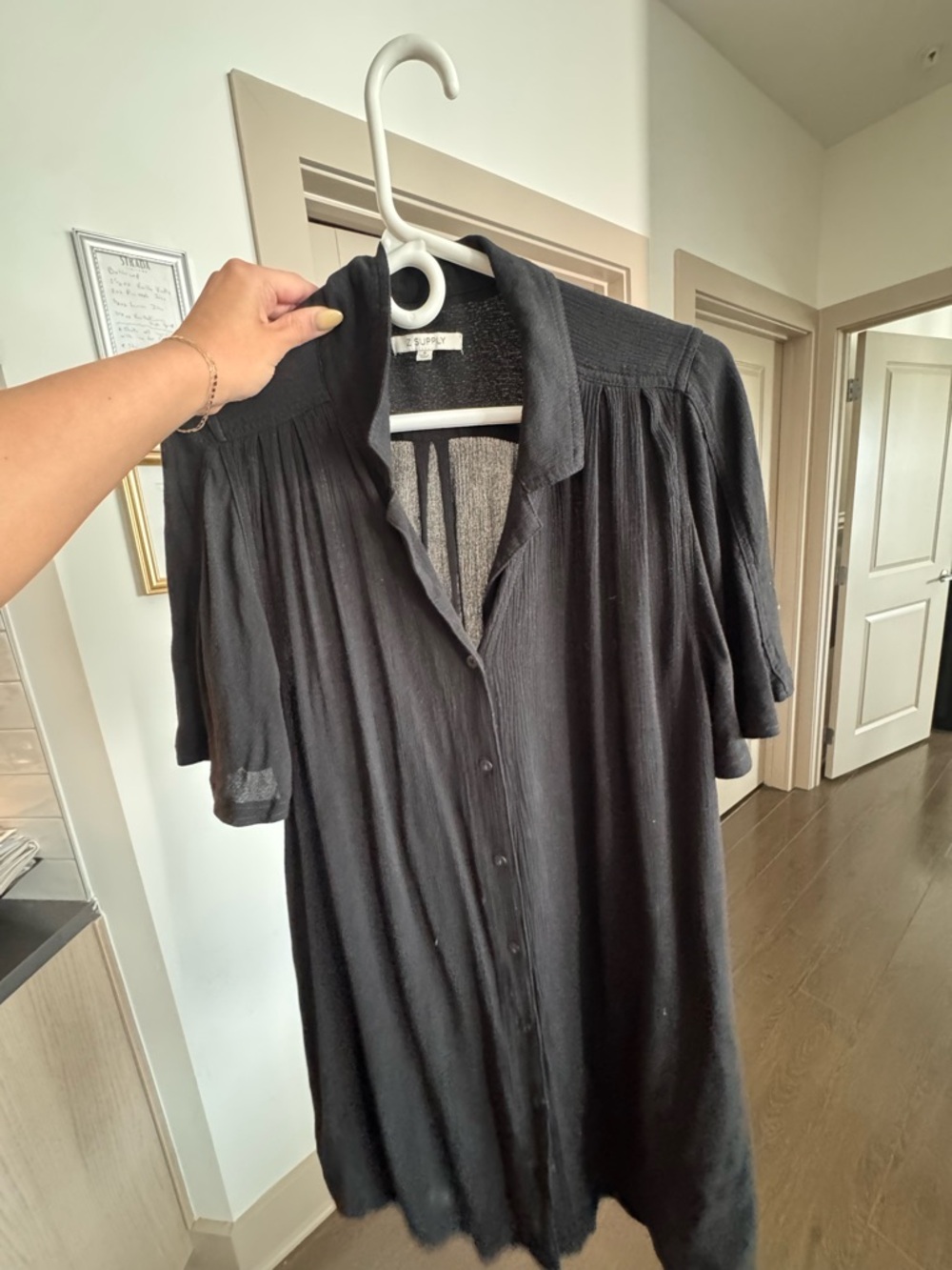 Z Supply Black Lightweight Button-Front Shirt Dress
